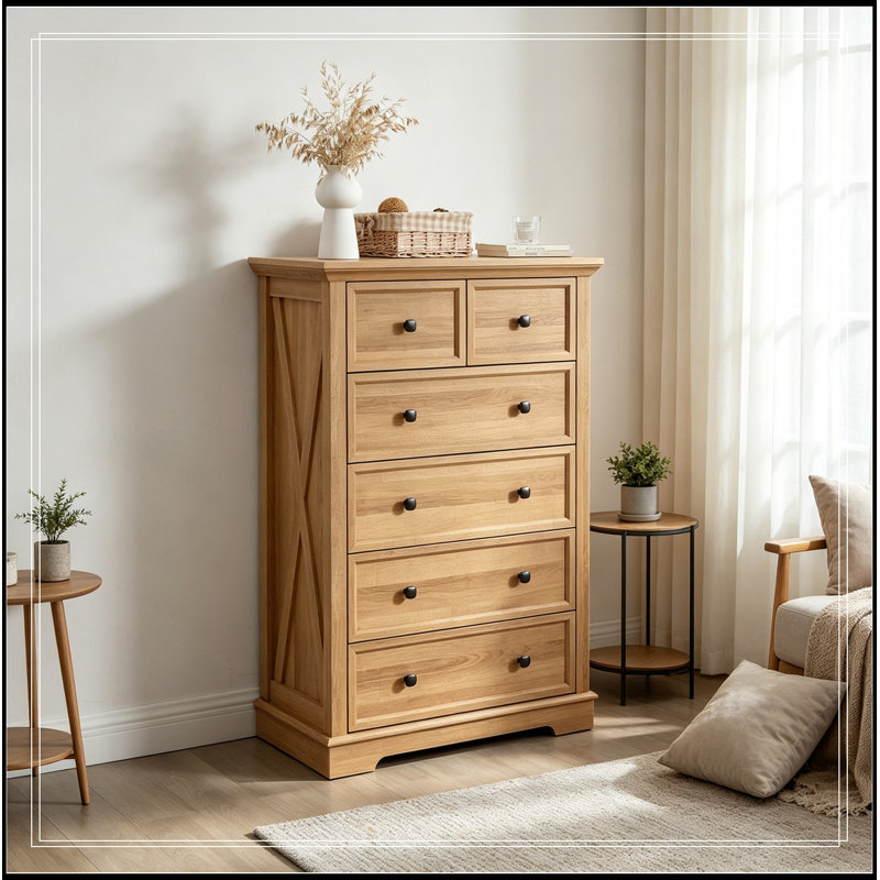 Commodes d'appoint à 6 tiroirs, Naturel