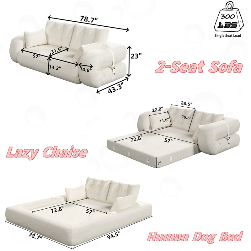 Multi-Functional Foldable Sofa Bed, Black Teddy