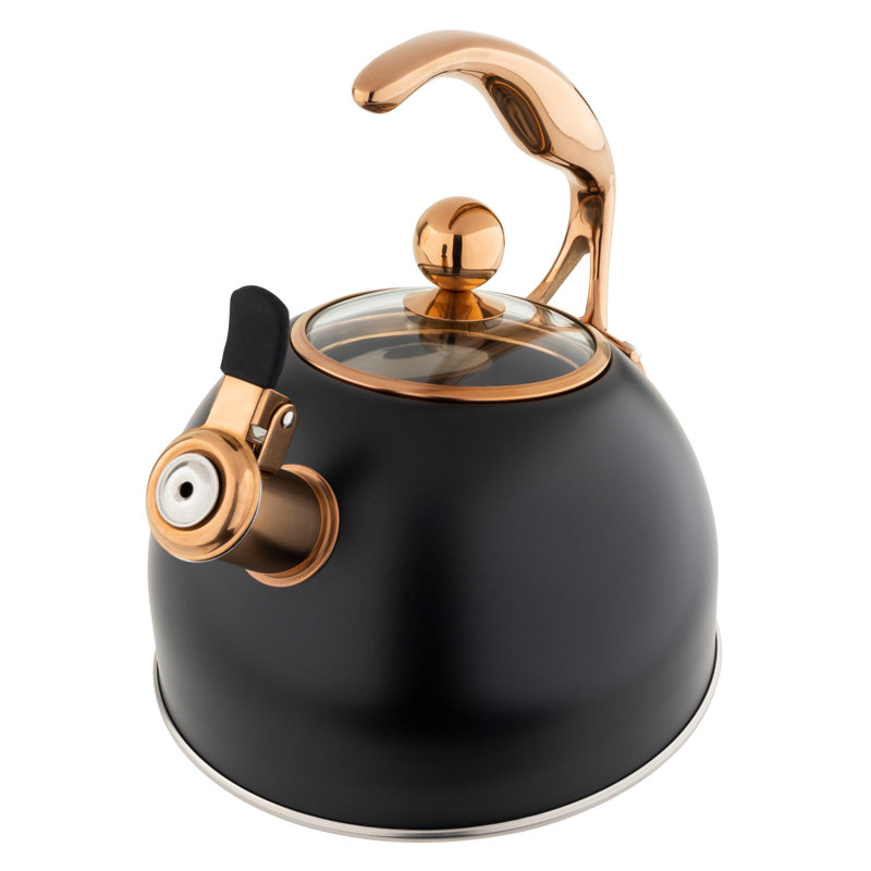 Viking 2.6-Quart Stainless Steel Kettle with 3-Ply Base, Matte Black/Copper
