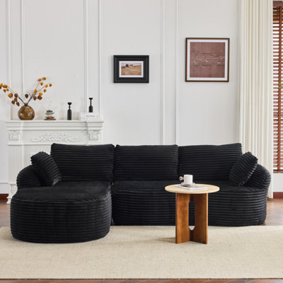 Boneless 100'' W 3-Seat Round Arm Corduroy Curved Boneless Couch