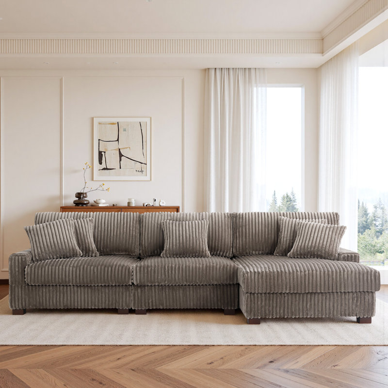 3 Seater Sofa & Chaise, Light Brown Polyester/Foam Padding