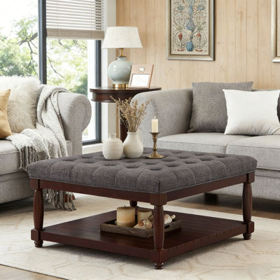 Upholstered Tufted Linen Ottoman Coffee Table