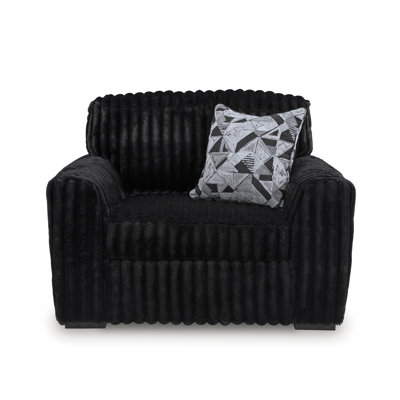 Roundhill Furniture Solenne Oversized Chair and a Half with Jumbo Corduroy Upholstery, Reversible Cushion, and Accent Pillow, Black