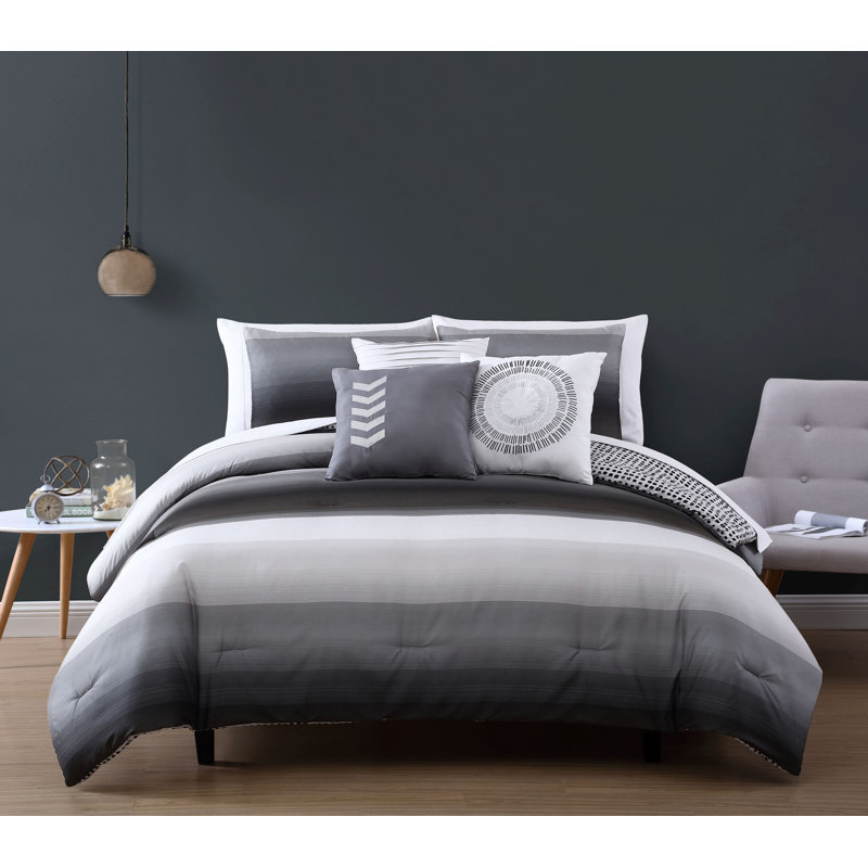 Jersey Knit Abstract Comforter, Twin Comforter + 7 Additional Pieces, Black/Gray