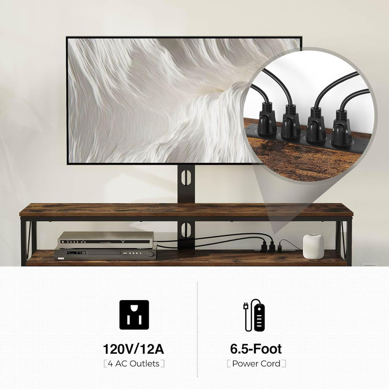 TV Stand with Mount and Power Outlet 51", Swivel TV Stand Mount for 32/45/55/60/65/70 inch TVs, Height Adjustable TV Entertainment Center with Cable Management, Rustic Brown