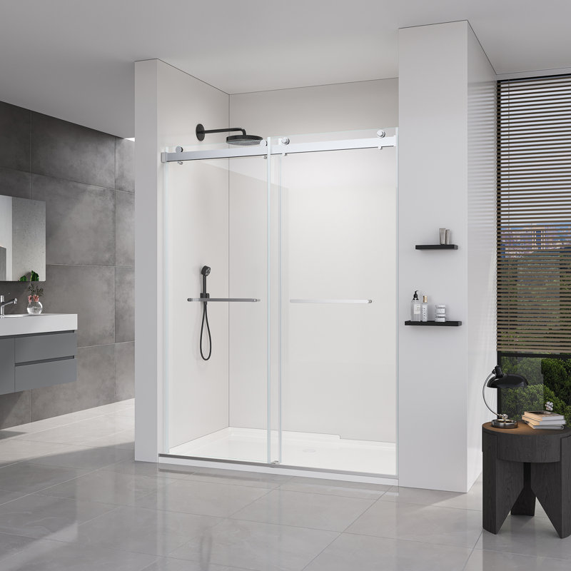 Frameless Sliding Soft-Close Shower Doors, Bathroom Sliding Shower Door， Glass Door For Bathroom, Brushed Nickel
