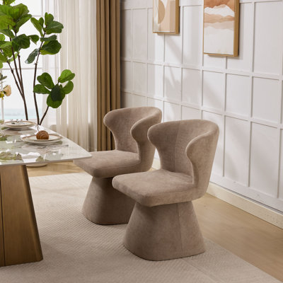 Modern Swivel Upholstered Dining Chair, Barrel Back Accent Chair with Sculptural Pedestal Base
