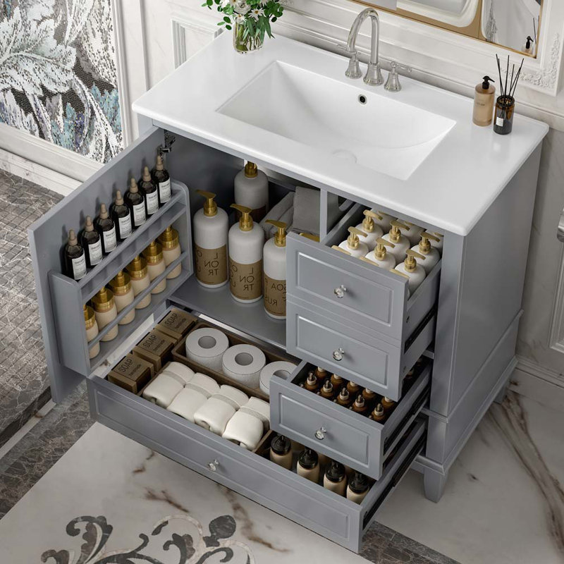 Meuble-lavabo 36 po avec lavabo en céramique, Gris