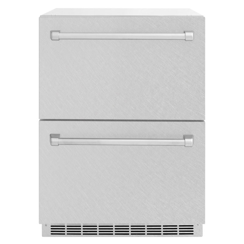 ZLINE Autograph Edition 24 In. Touchstone Refrigerator Drawer in Black Matte and Gold, Satin Stainless Steel