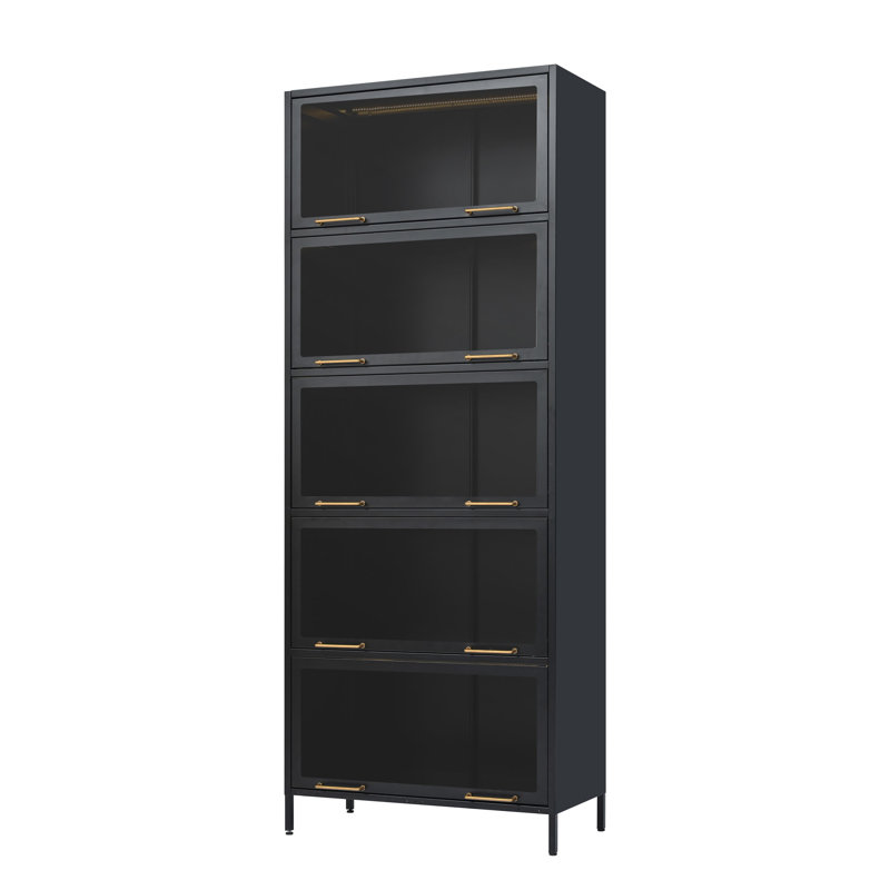 Vitrine de 76,75 po en fer avec portes en verre, Noir