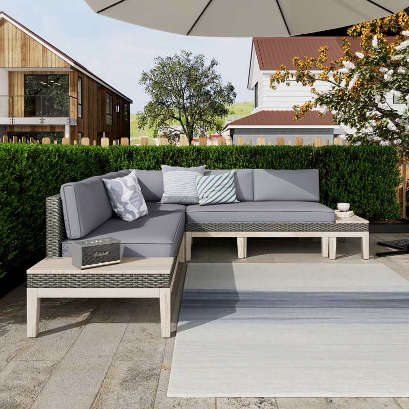 Ensemble de canapé modulaire d'extérieur 3 pièces en bois d'acacia et en osier