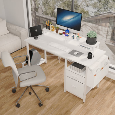 47.3"Office Desk With Power Outlet,2 Monitor Stands,2 Drawers,Side Pocket,Easy To Assemble,Frame Stability Reversible,Use For Home Desk