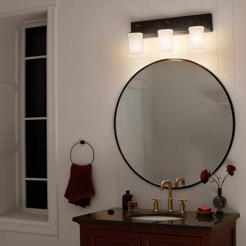 Éclairage pour meuble-lavabo 3 lumières avec verre opale noir Vasco, Noir texturé