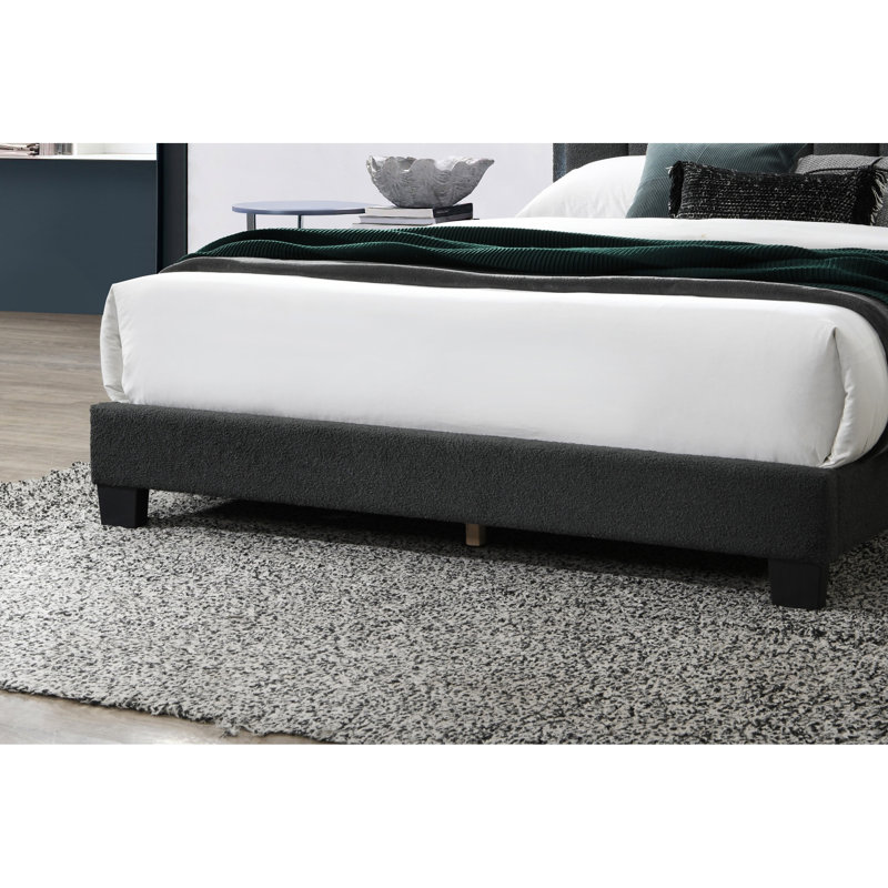 Structure du grand lit de la chambre à coucher, laine gris anthracite, capitonnage à rainures, lit de tête de lit à DEL, sans sommier, entièrement rembourré avec