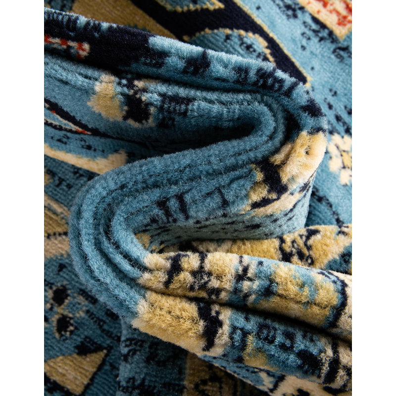 Tapis oriental bleu clair Eesi, Tapis de couloir 2 pi 7 po x 10 pi