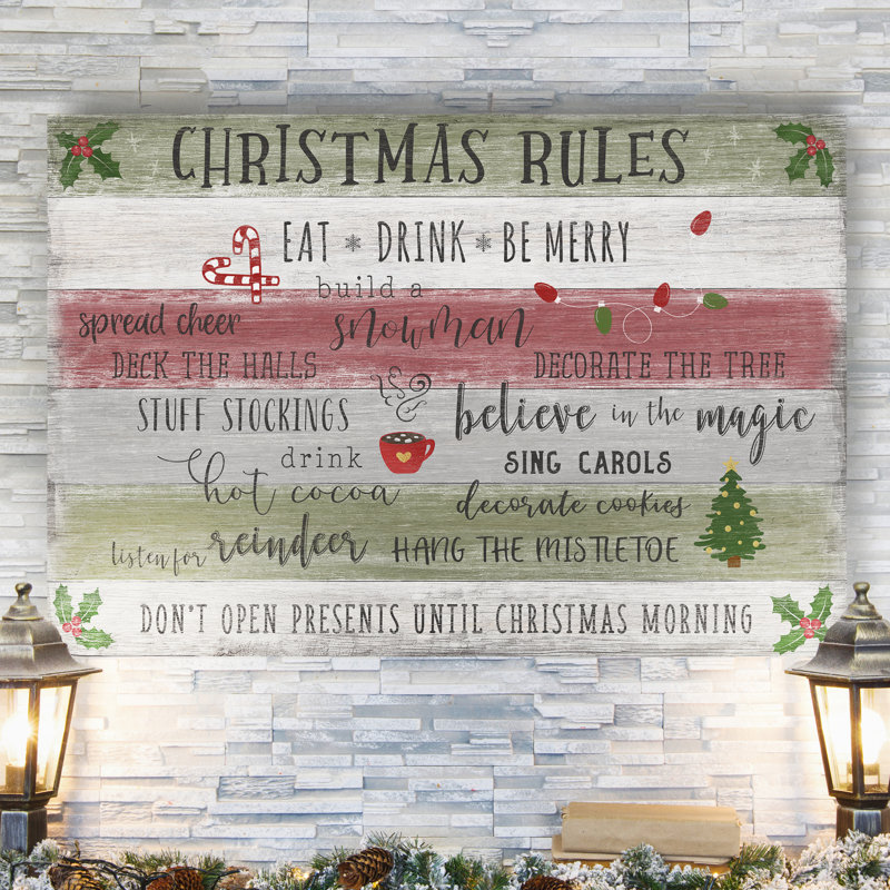 «Christmas Rules» par Parvez Taj - reproduction d'art textuel sur toile tendue, H 32 po x l 24 po x P 1 po