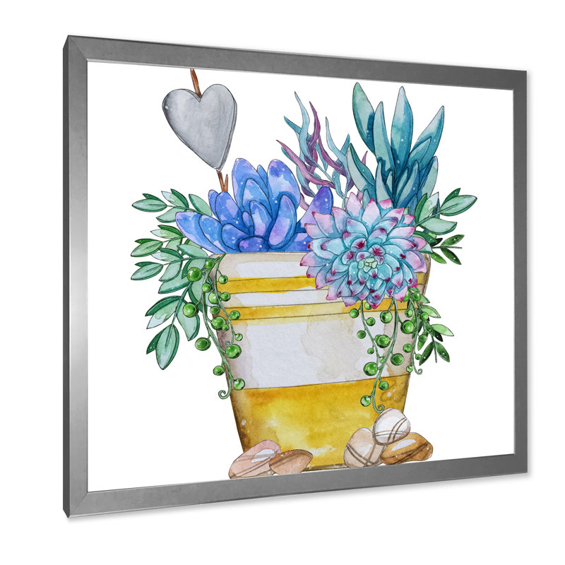 «Blue Succulent Plant Composition», impression sur toile, Cadre photo argenté, H 16 po x l 16 po x P 1 po