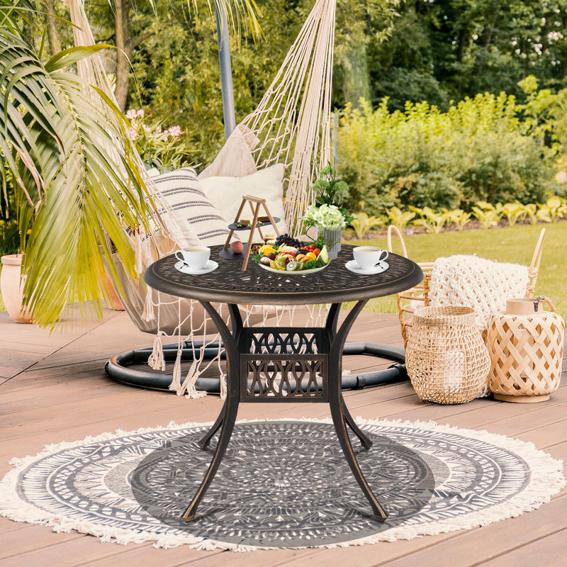 Ventana Round Metal Outdoor Dining Table With Umbrella Hole , 35.4'' in. W 35.4'' in. D