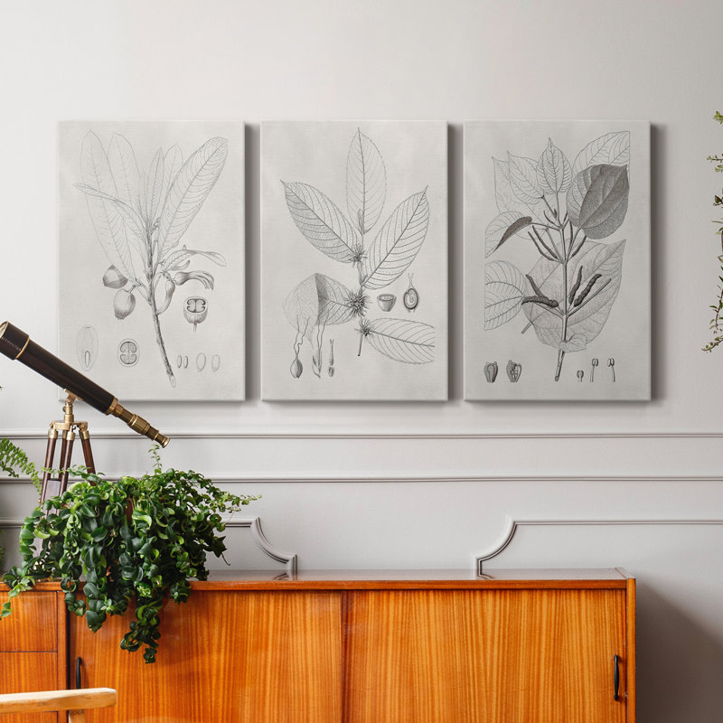 «Vintage Leaves I», toile tendue avec châssis de qualité supérieure - prête à être accrochée, H 36 po x l 72 po x P 1 po