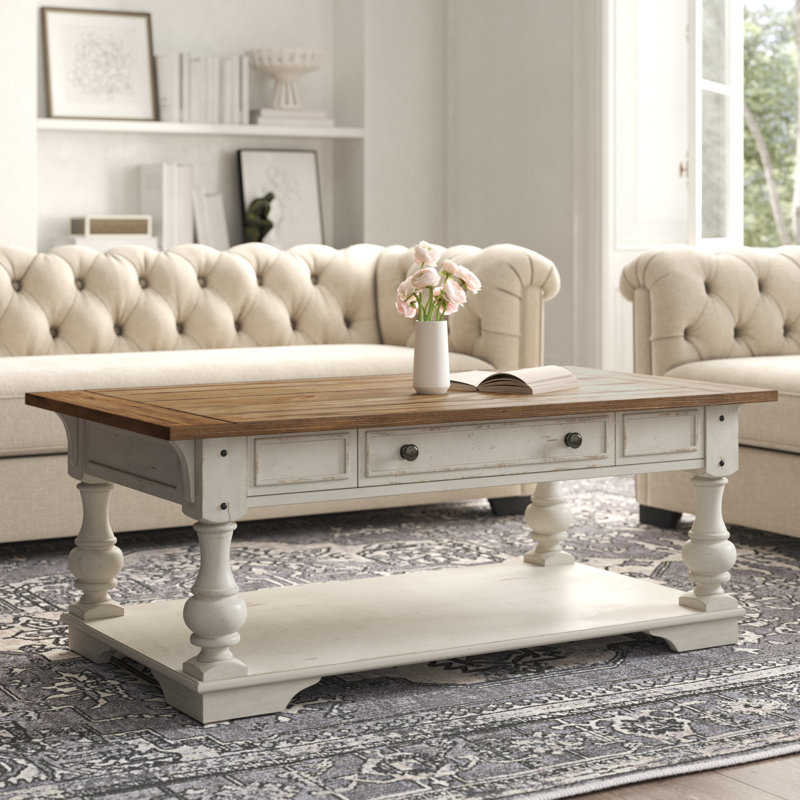 Morgan Creek Antique White Rectangular Coffee Table with Storage