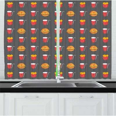 Snack Bar Repetitive Pattern of French Fries Burgers and Cola Smiling Tasty Fast Food Kitchen Curtain -  East Urban Home, 1B1ABA6990AF474FA732AA7E9F55CC11