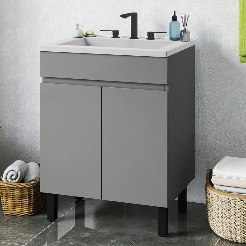  Meuble-lavabo de 25 po avec lavabo et 2 portes à fermeture douce, Black
