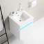 Meuble-lavabo de salle de bain 16 po avec lavabo, blanc moderne pour les petites salles de bain. Possède une détection de radars et de nombreux espaces de rangement fixés au mur en blanc. Rangement.. Céramique. Aspect. Assemblage requis