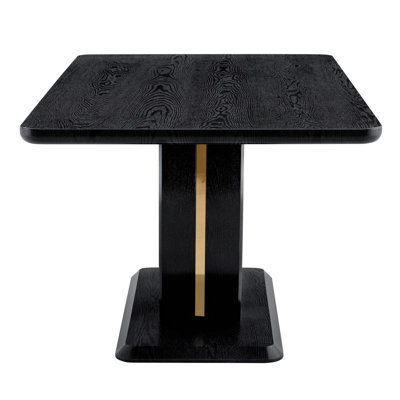 Modern Minimalist MDF Black Wood Grain MDF Dining Table For 4-6 People.Suitable For Dining Rooms,Living Rooms,Terraces,And Kitchens.Black Wood Grain Desktop With MDF U-Shaped Legs.63''*37''*30''