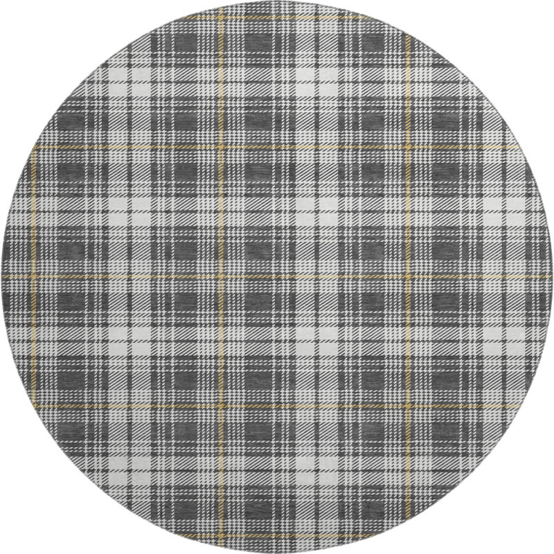 Premium Machine Washable Natoma AMF993 Plaid Rug, Round 8'