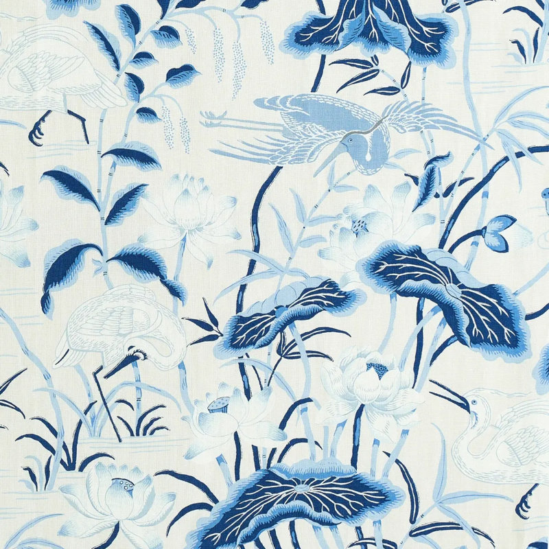 Tissu 100% lin Lotus Garden, Porcelaine