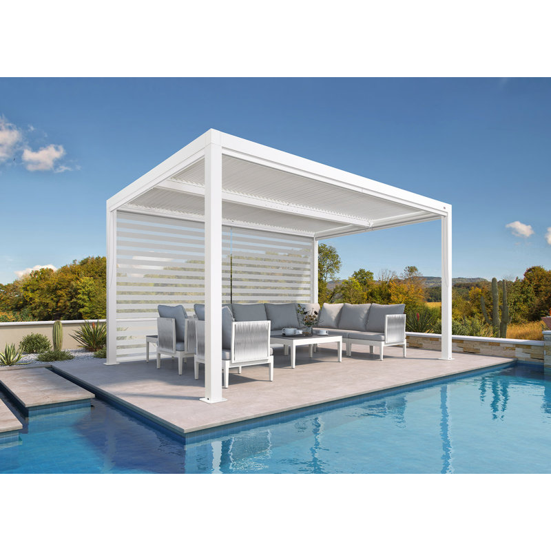 Louvered Pergola Accessories Pull Down White Roller Shade Privacy Shade Sun Side Shade, Pergola Not Included, 108.45" W