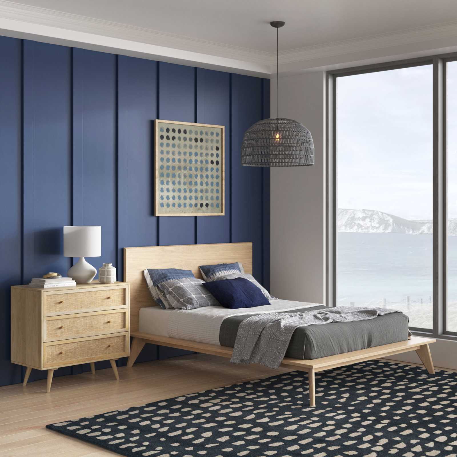Florian Platform Bed, Queen, White Wash