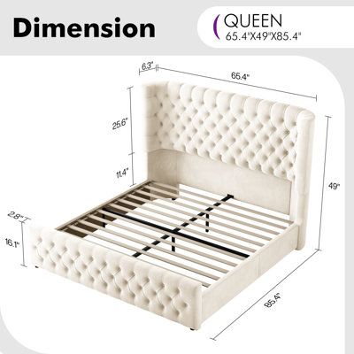 Deep Tufted Headboard Upholstered Wingback Bed