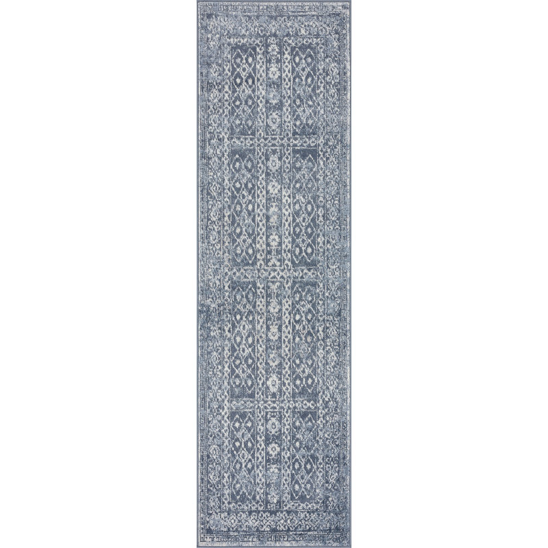 Tapis oriental bleu, Tapis de couloir 2 pi 3 po x 7 pi 3 po