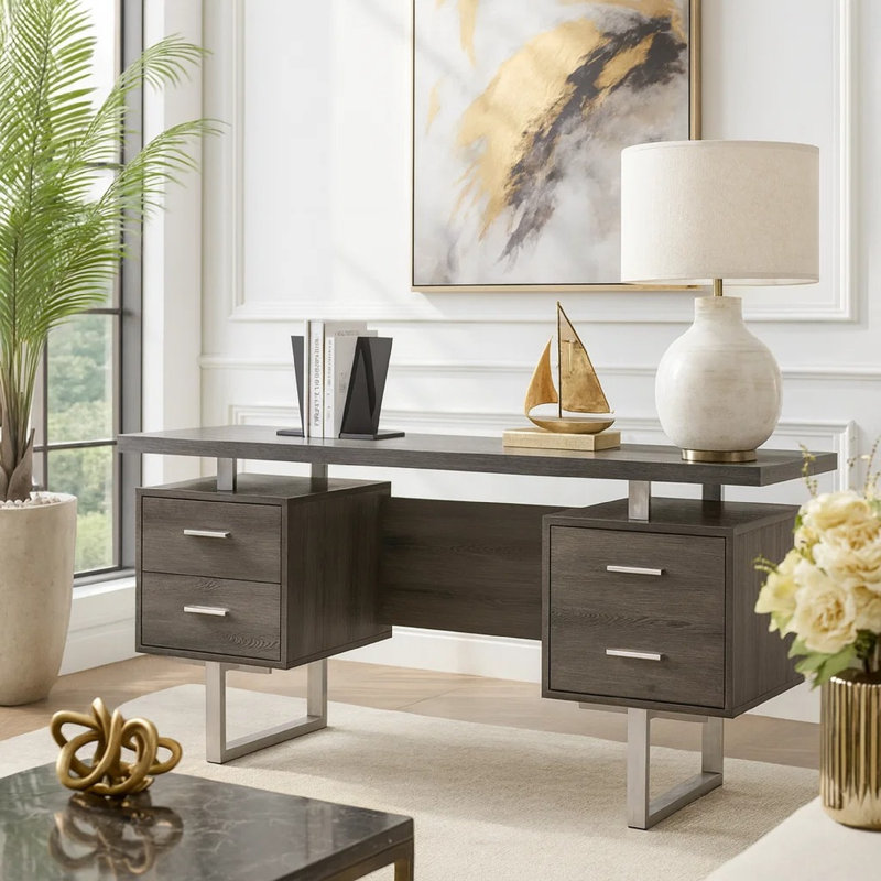 Bureau en bois massif , Taupe