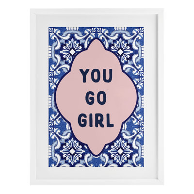 «You Go Girl on Blue», reproduction encadrée sous verre encadrée