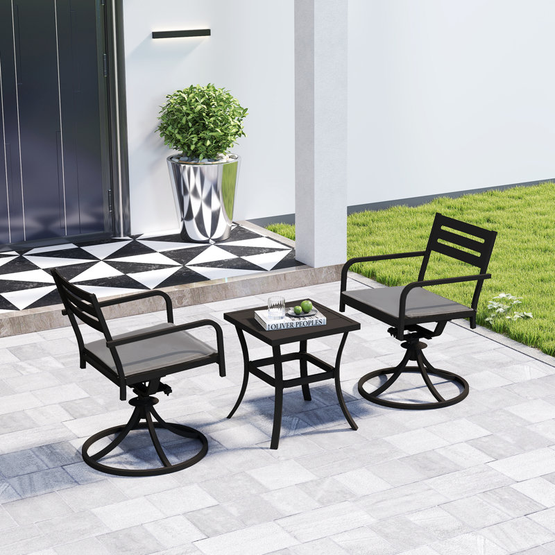 Outdoor Metal Swivel Patio Set - 2 Armchairs & Table