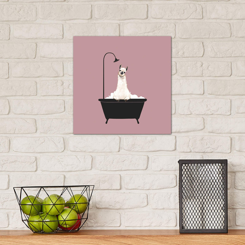 Llama in Bath Tub by Big Nose Work - Graphic Art Print on Canvas, No Frame, 93.98 cm H x 93.98 cm W x 3.175 cm D
