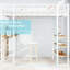 Lit simple à structure en fer blanc avec rampe et escalier des deux côtés, peu encombrant pour la chambre à coucher, matériau durable, balustrade de table intégrée, pieds à double support, oscillation stable