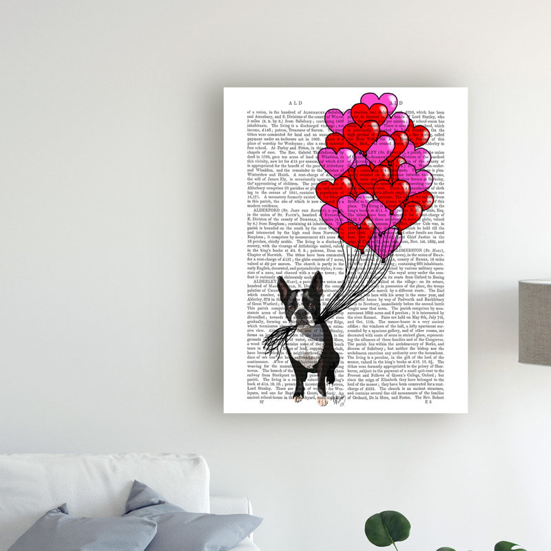 «Boston Terrier and Ballons», impression sur toile tendue, H 47 po x l 35 po x P 2 po