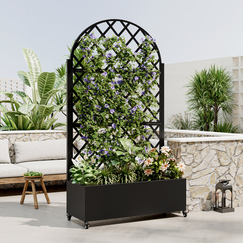 Boîte à fleurs ronde en métal avec treillis