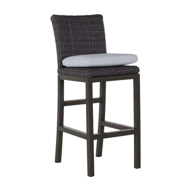 Rustic 30.5" Patio Bar Stool with Cushion, Welt, Slate Gray, Linen Chambray