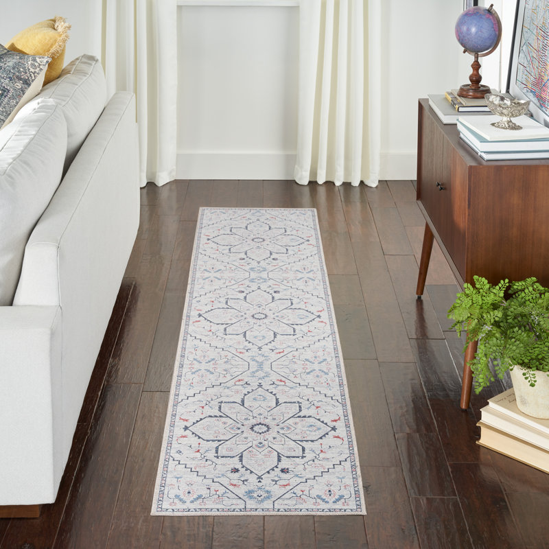 Oriental Machine Washable Area Rug in Gray, Runner 2'2" x 10'