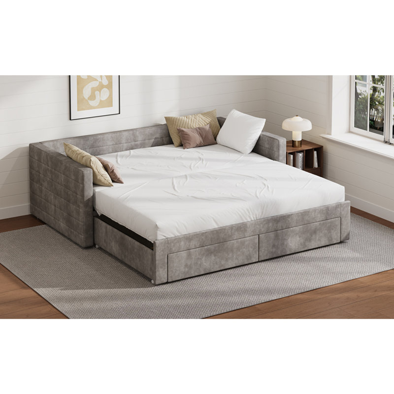 Structure de lit de jour extensible rembourrée avec couchette, gris