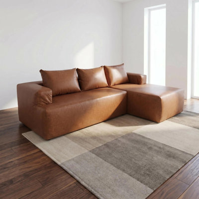 Canapé modulaire de 114 po avec méridienne en forme de L, canapé désossé en similicuir avec coussins à ressorts, aucun assemblage requis, siège profond, résistant aux griffes de chat, mousse haute résilience, confortable et élégant pour le salon (méridienne faisant face à gauche)