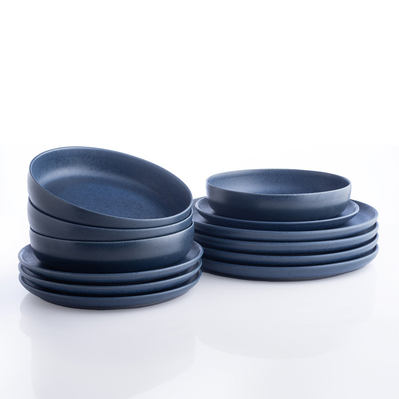 Blue Matte Ceramic 12-Piece Dinnerware Set, Service for 4