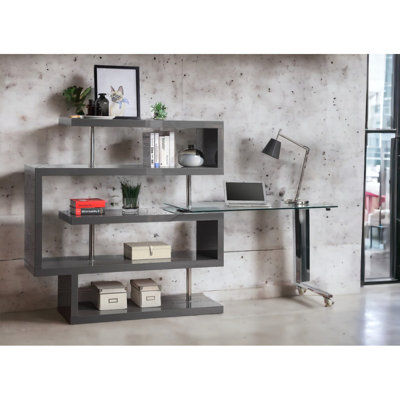 Bureau en verre transparent avec finition chromée ultrabrillante et tablette
