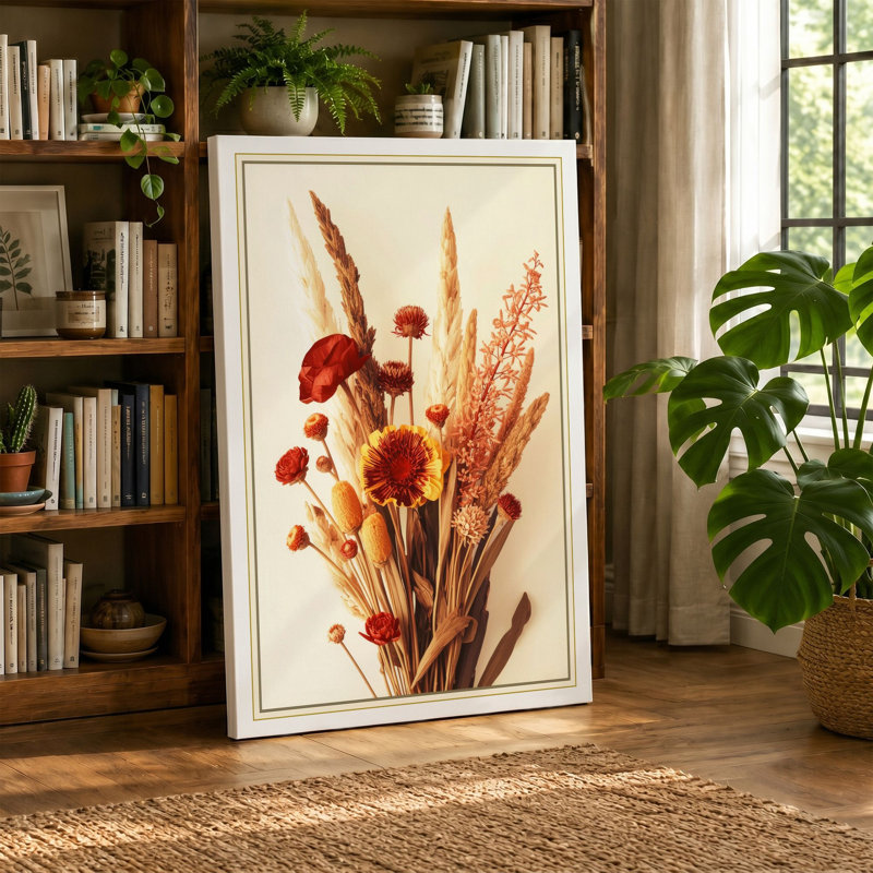 Red Study Botanical - Wrapped Canvas, 24x16 - 61.0 x 40.6 cm, Teal Border
