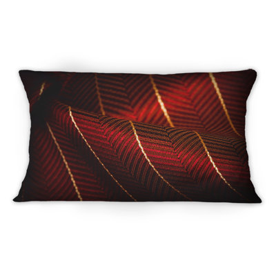 Design Art Ruby Red Fabric With Gold Line I - Modern Printed Throw Pillow 12" X 20"