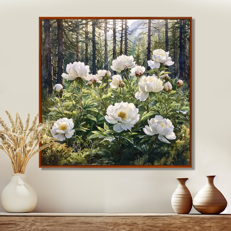 Glenesha, pivoines dans la forêt alpine III - pivoines, art mural, H 16 po x l 16 po, Impression encadrée flottante, Brun